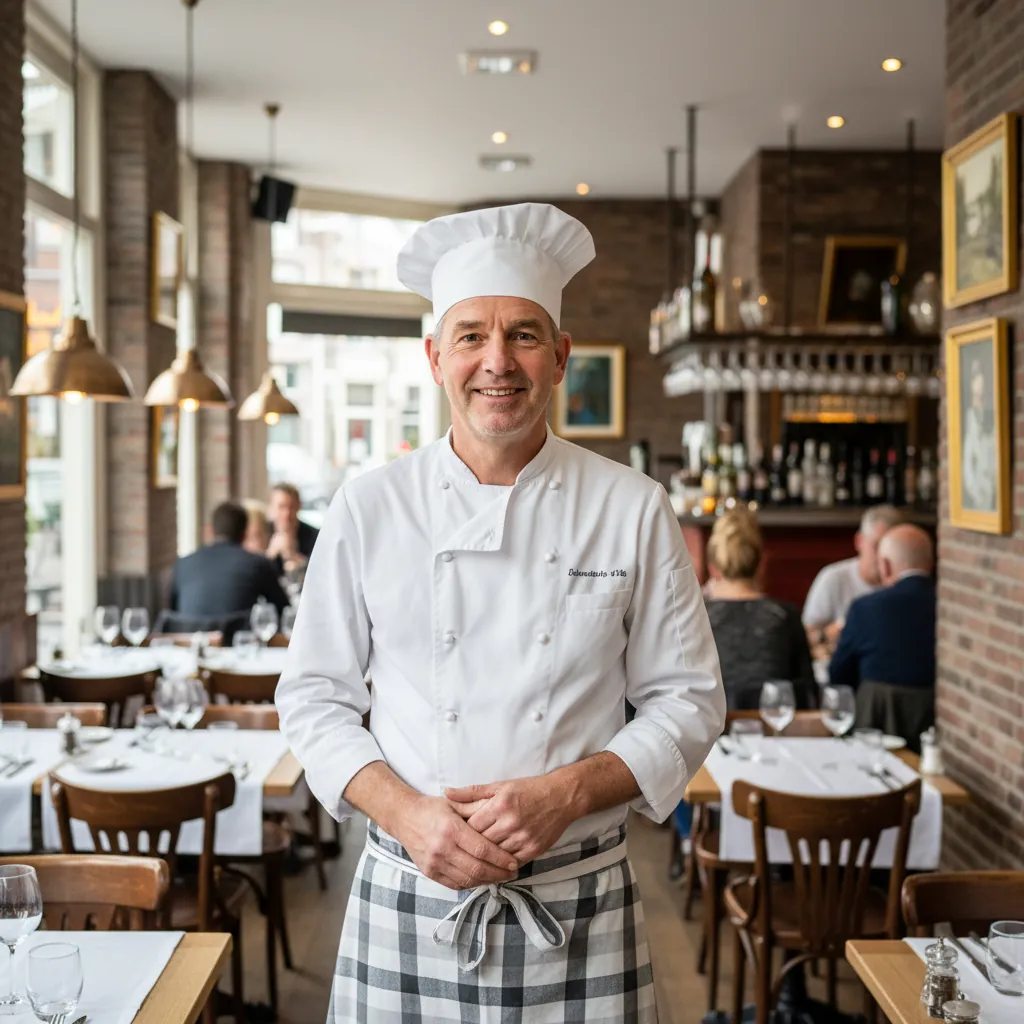 De eigenaar van Brasserie Genieten verwelkomt u